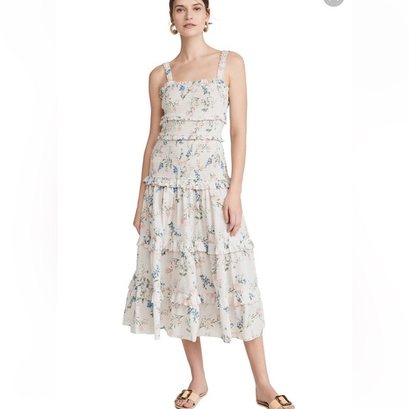 Saylor Althea Floral Smocked Midi Dress Cream - Picture 3 of 14